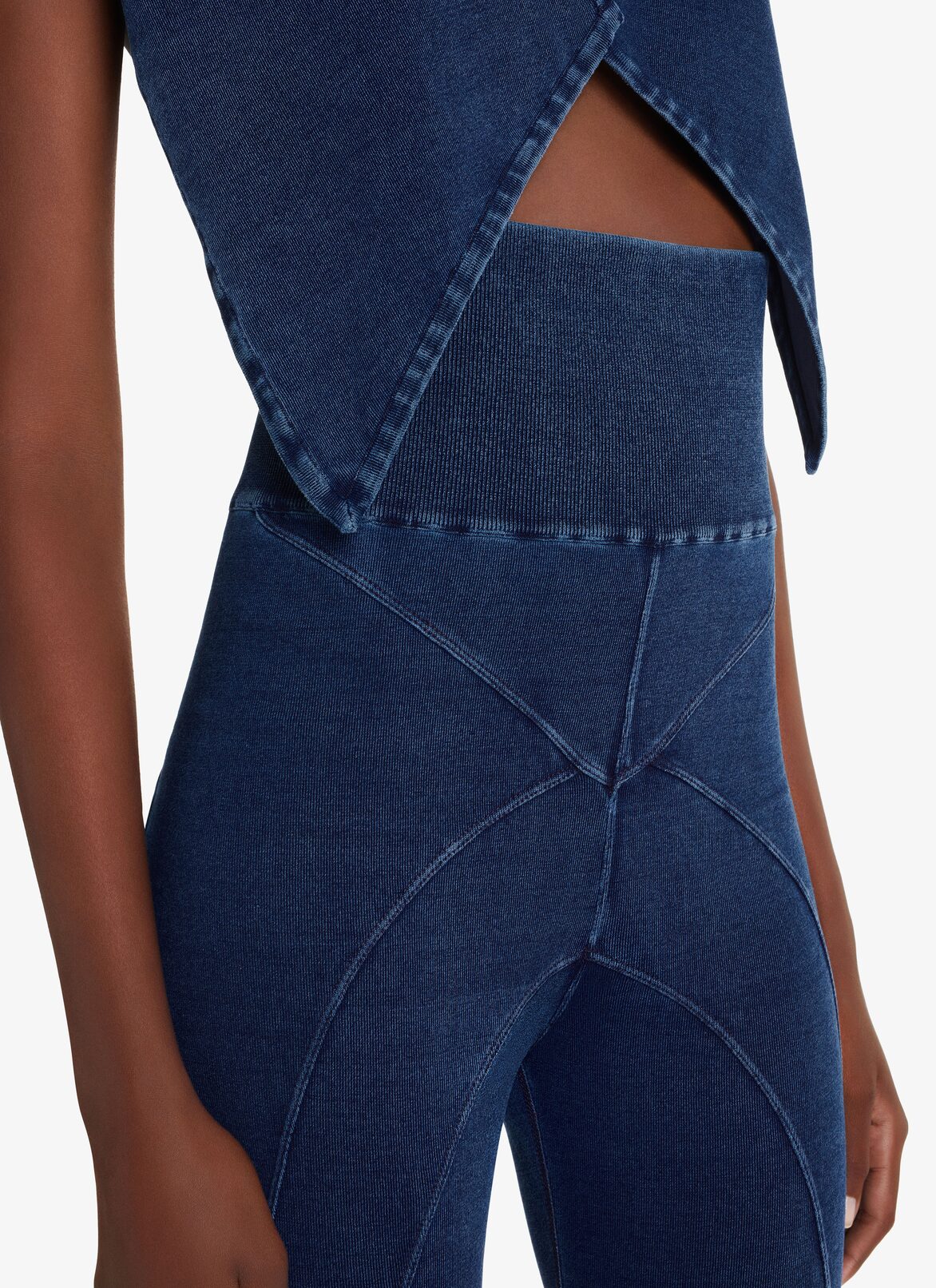 KNITTED DENIM LEGGINGS ALAÏA BLUE JEANS KNITTED DENIM LEGGINGS